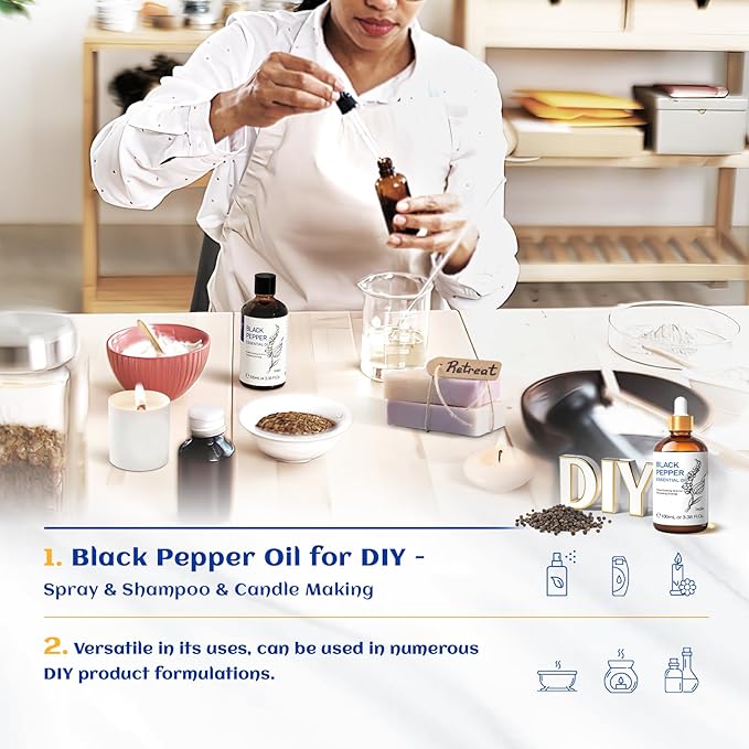 HIQILI Black Pepper Essential Oil for Aromatherapy & Diffuser - Natural Spicy & Warming Scent - Therapeutic Grade - 3.38 Fl Oz - Bloomnest