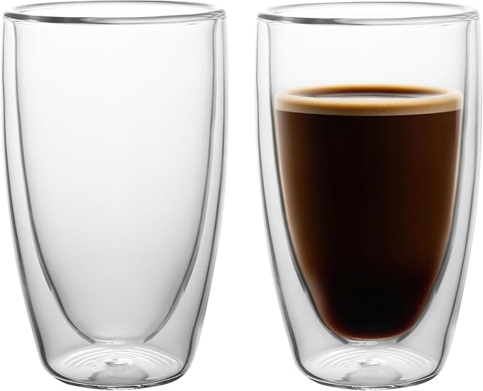 NIRA.Z 2 Pack16oz Double Wall Glass Coffee Mugs, No Hole Bottom, Insulated Borosilicate Glass Coffee Cups, Clear Mugs for Hot & Cold Beverages, Perfect for Espresso, Latte, Tea, Cappuccino - Bloomnest