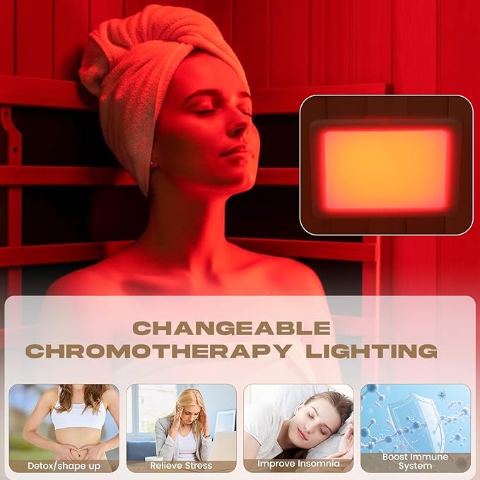 1 Person Infrared Sauna, Full Spectrum Roomy Sauna for Home, Indoor Dry Sauna with Rapid Heating 4 Carbon Panels&1 Carbon Tube, Bluetooth and 7 Color Therapy Lights, 110V BNEHSDirect