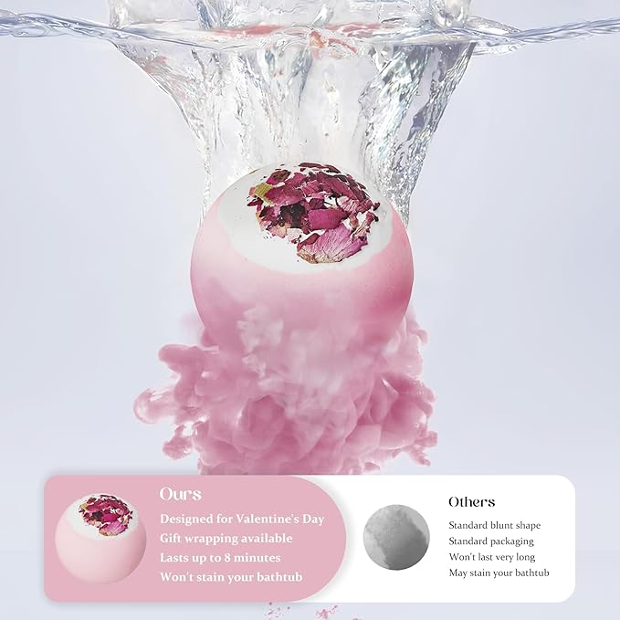 Valentines Bath Bombs Shower Steamers: Handmade Natural Bath Balls with Surprise for Women Gift Set - Relaxing Bubble Bathbombs Scented Rose Hearts Flower Romantic Birthday for Girls Kids Mom - Bloomnest