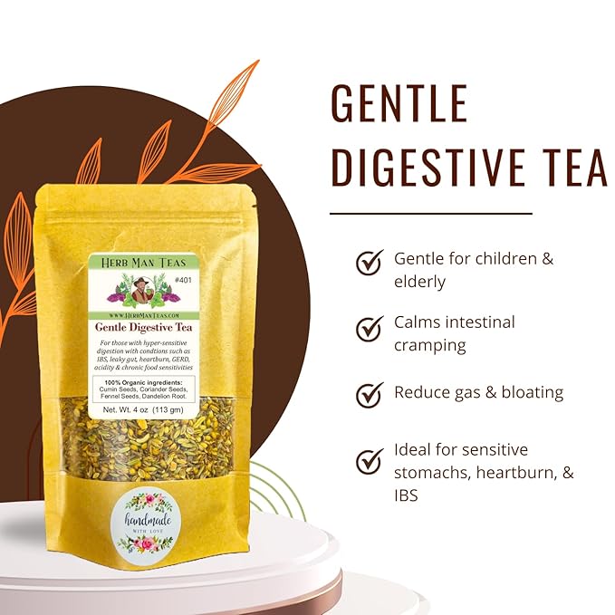 IBS DIGESTIVE TEA for sensitive digestion for leaky gut, IBS, gas, bloating used clinically & formulated by master herbalist Khabir - - 100% Organic, Non-GMO, No Additives - Bloomnest
