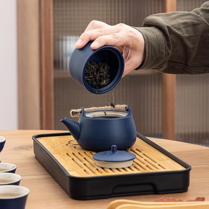 Travel tea set,Portable ceramic tea set,Chinese tea set,Tea sets for adults,Tea pot sets,Portable Travel Bag,Home,Gifting,Outdoor and Office,茶具 (Blue) - Bloomnest