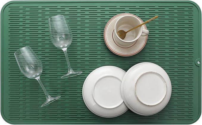Silicone Dish Drying Mat for Multiple Usage,Easy clean,Eco-friendly,Heat-resistant Silicone Mat for Kitchen Counter or Sink,Refrigerator or Drawer Liner Green 3XL 28 inches x 18 inches - Bloomnest