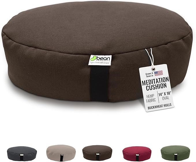 Bean Products Hemp Zafu Meditation Cushion for Sitting on Floor, Hemp Yoga Pillow, Zafu Meditation Pillow, Zen Seiza Kneeling Prayer Pad Support - Made in USA - Oval Cocoa