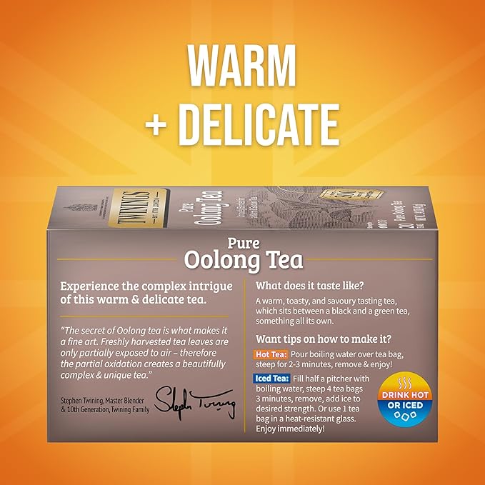 Twinings Pure Oolong Tea Individually Wrapped Bags, 20 Count (Pack of 6), Warm, Nutty Flavour & Golden Colour, Caffeinated, Enjoy Hot or Iced, 120 Teabags - Bloomnest
