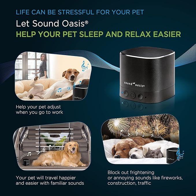 Sound Oasis Pet Bluetooth Sound Machine, 20 Dr Developed Calming Sounds to Soothe, Relax, Separation, Anxiety, Stress Relief, Sleep for Canine, Puppy, Dog, Cat for Storms, Fireworks, Barking, Travel - Bloomnest