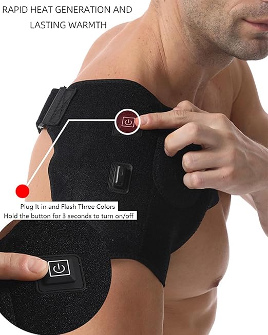 Shoulder Heating Pad - 3-Temperature USB Rechargeable, Adjustable Heat Wrap for Men & Women, Portable Cordless Shoulder Warmer(1 PCE Black) - Bloomnest