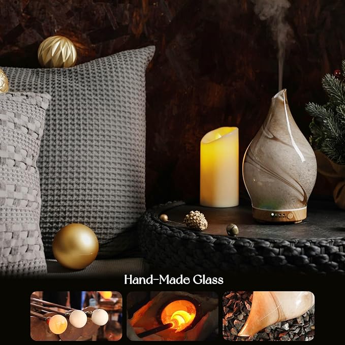 Porseme 150ml Essential Oil Diffuser Glass Color Changing Aroma Air Diffusers Aromatherapy Ultrasonic Cool Mist Humidifier 6 Running Hours Waterless Auto-Off for Sleeping, Yoga, Office, Spa (Desert) - Bloomnest