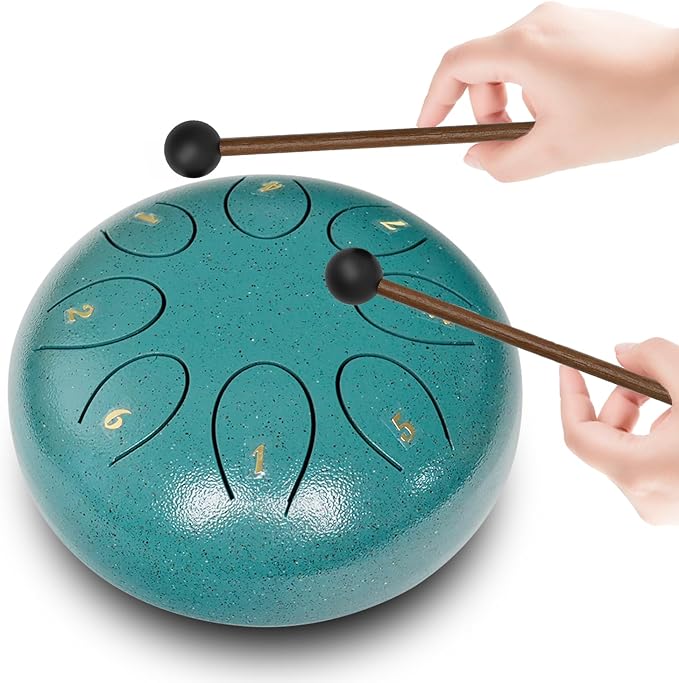 REGIS Steel Tongue Drum 6 inch 8 Notes Musical Percussion Instrument, rain Drum for Outside - Musician Gift for Family and Friends(malachite)