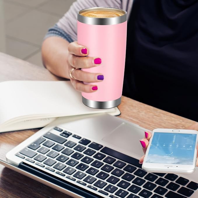 VEGOND 20oz Tumbler with Lid and Straw Stainless Steel Tumbler Cup Bulk Vacuum Insulated Double Wall Travel Coffee Mug Powder Coated Coffee Cup(Pink 12 Pack - Bloomnest