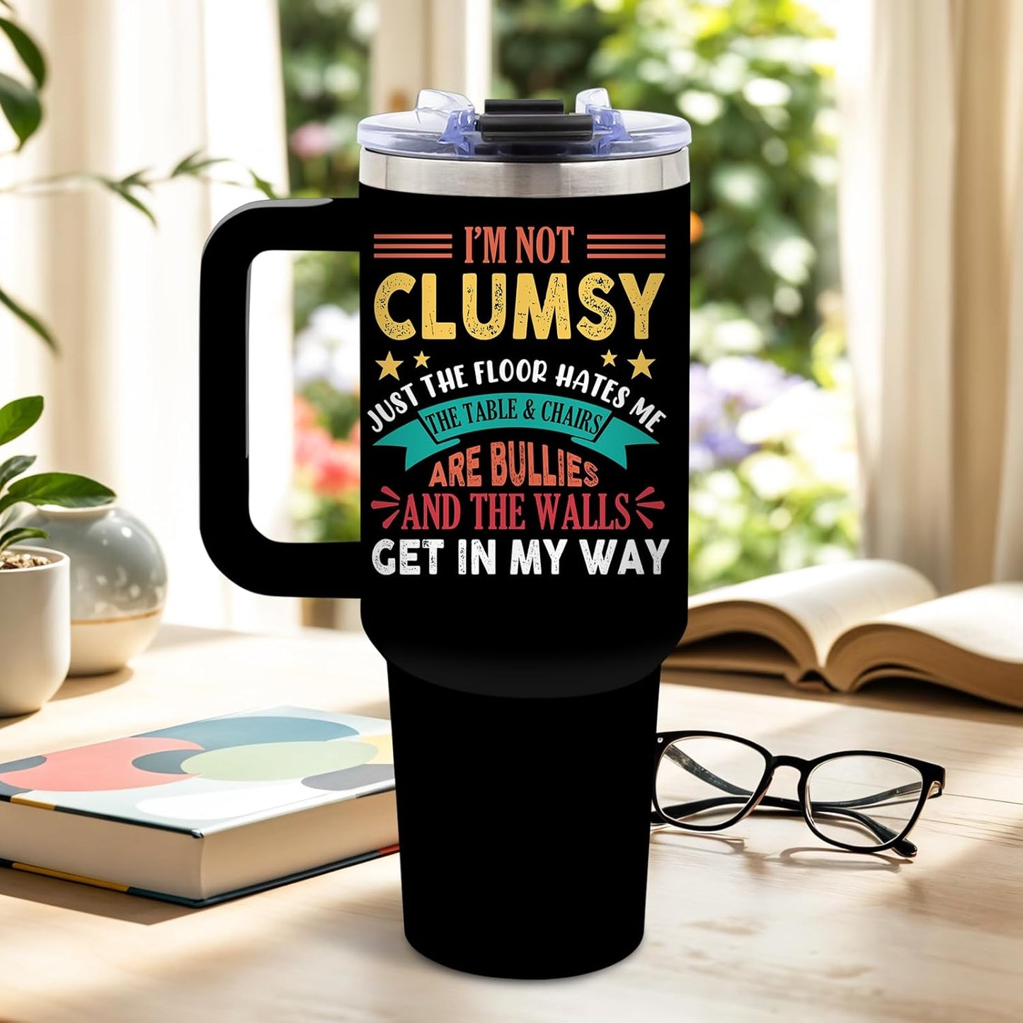 DUUV Funny Tumbler with Sarcastic Quote, I'm Not Clumsy 40 Oz Tumbler with Handle Lid and Straws, Cool Birthday Gift for Women Men, Funny Saying Gifts for Christmas Thanksgiving, 1PCS