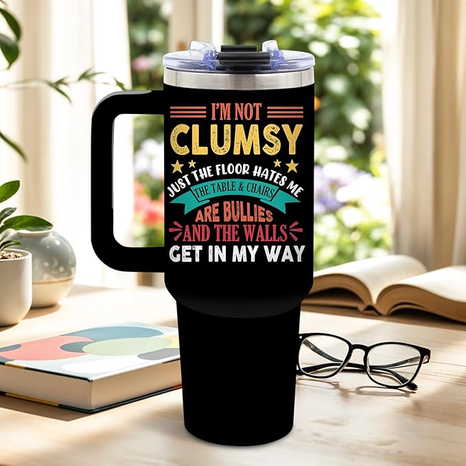 DUUV Funny Tumbler with Sarcastic Quote, I'm Not Clumsy 40 Oz Tumbler with Handle Lid and Straws, Cool Birthday Gift for Women Men, Funny Saying Gifts for Christmas Thanksgiving, 1PCS - Bloomnest