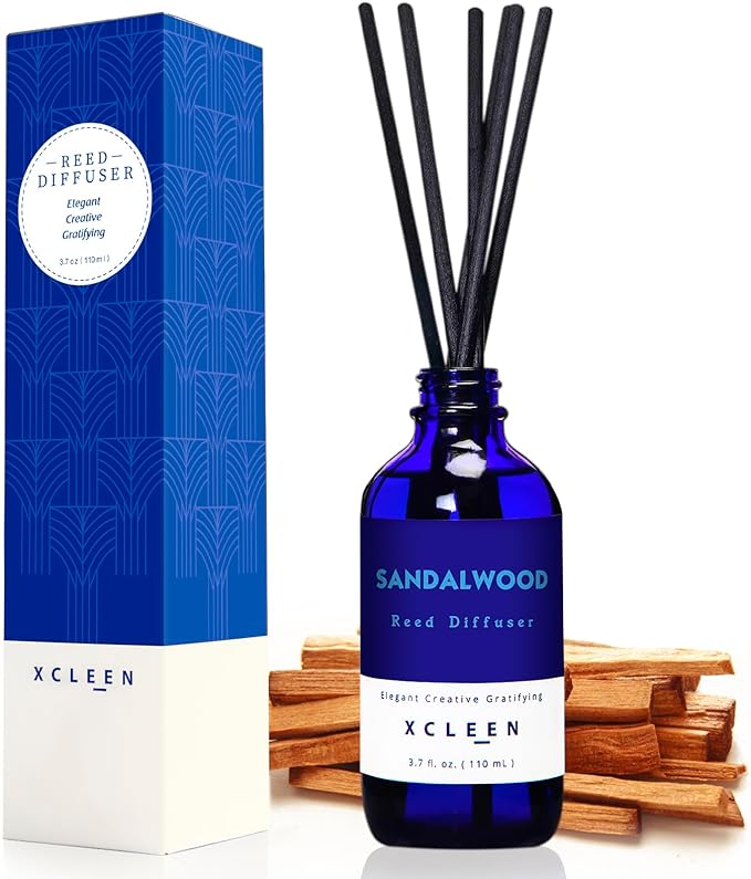 Reed Diffuser Set with Sticks, Sandalwood Scented Oil Diffuser for Bathroom, Room Fresheners, Home Fragrance Bedroom Office Decor & Gift