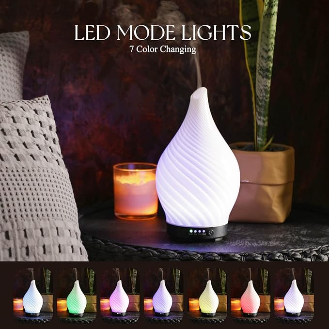 Porseme 150ml Essential Oil Diffuser Glass Color Changing Aroma Air Diffusers Aromatherapy Ultrasonic Cool Mist Humidifier 6 Running Hours Waterless Auto-Off for Sleeping Yoga Office Spa (Pure White) - Bloomnest