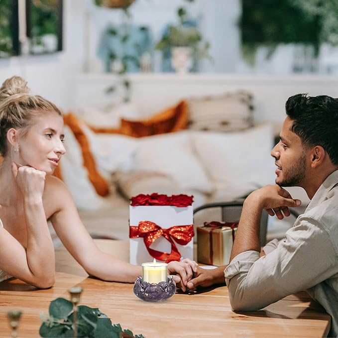 Crystal Lotus Incense Holder Set, Decorative Lotus Flower Decor Bowl 3.15x3.15x1.5 Inch, Incense Sticks Cones Holder with Ash Catcher (Purple)