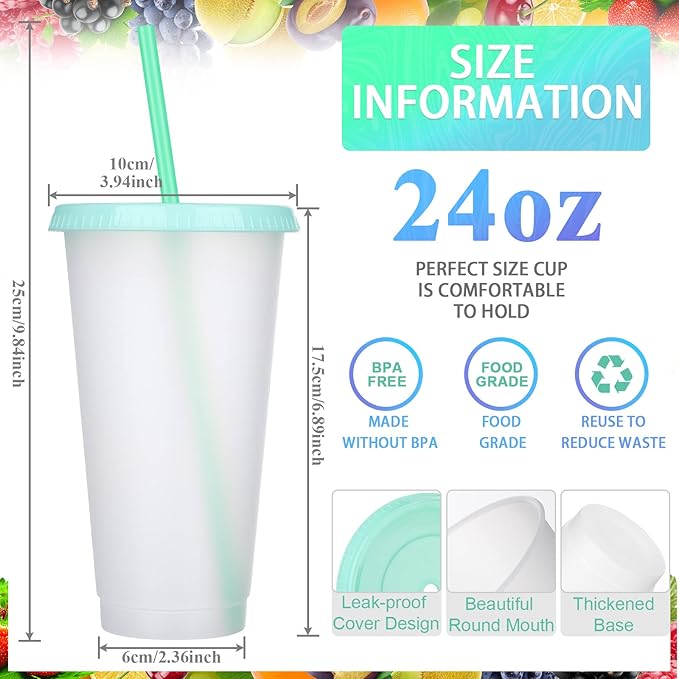 Honeydak 60 Pack Tumbler with Straw and Lid Bulk Water Bottle Iced Coffee Travel Mug Cup Reusable Plastic Cups for Party Birthdays 24-27 oz (Stylish Color) - Bloomnest