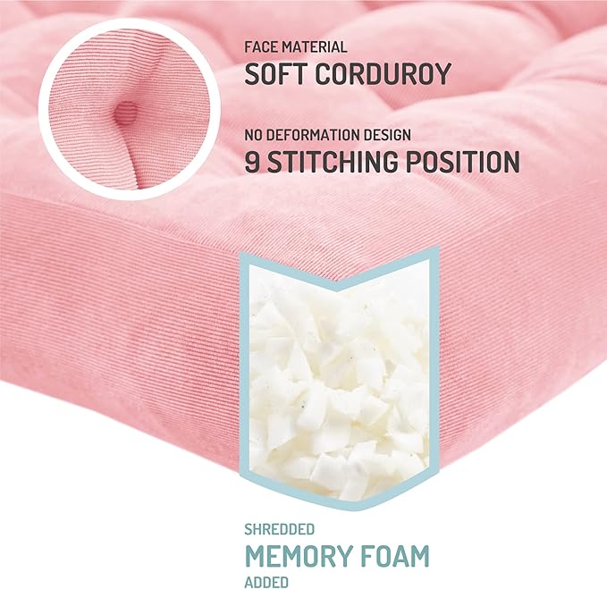 Pink Floor Pillow Set of 2 – Stylish Corduroy Cushions for Women, Perfect for Meditation, Yoga, and Relaxation, 22x22 Inch