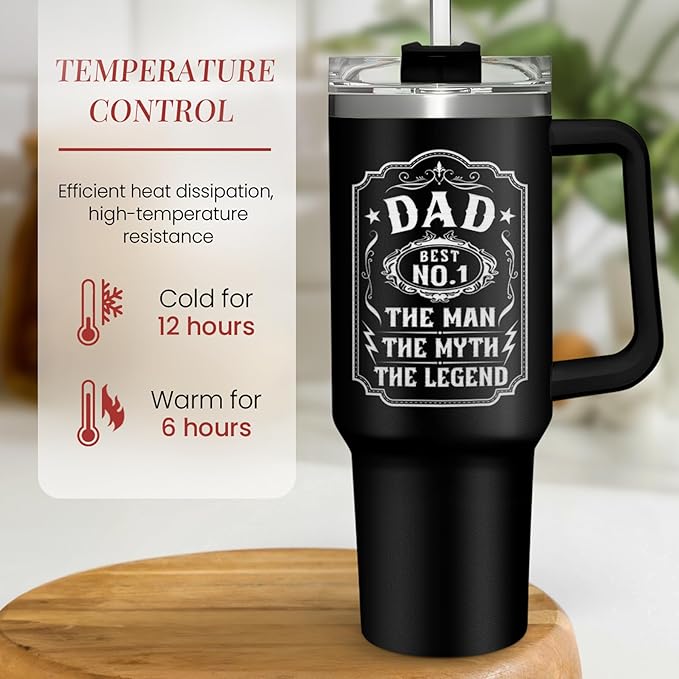 SANDJEST Dad 40 oz Stainless Steel Insulated Tumbler With Handle & Straw Lid for Dad on Fathers Day, Birthday, Christmas or Valentine's Day - Bloomnest