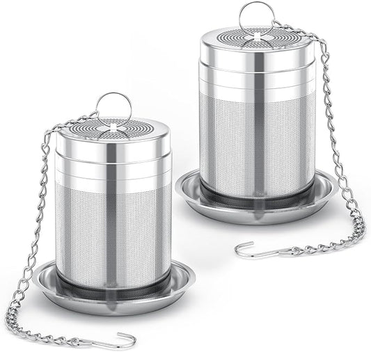 House Again 2 Pack Tea Infusers, Extra Fine Mesh Tea Strainers for Loose Tea, Updated Slim Threaded Lid & 304 Stainless Steel, Loose Leaf Tea Steeper for Brew Tea Spices & Seasonings