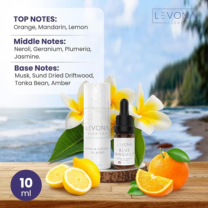 Levona Scent Essential Oils - Scents for Home, Hotel & Office Use - Perfect for Home Diffuser & Humidifiers - Aroma Fragrance Oil, Ideal for Massage, Relaxation, and Spa - Blue Tranquility, 10ml - Bloomnest