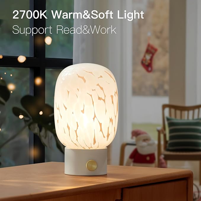 ONEWISH Table Lamp for Bedroom Nightstand,Bedside Lamp Translucent Glass Stepless Dimmable,Vintage Glass Lamp Murano Aesthetic Home Decor with Bulb for Living Room Kitchen Mother's Day - Bloomnest