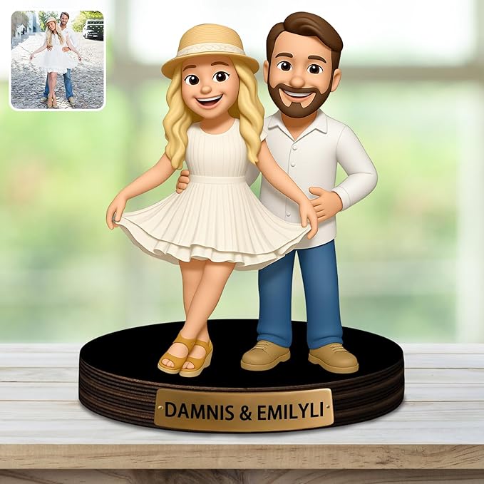 Custom Photo Cartoon Style Desk Decor Photo Frame Sign Plaque, Personalzied Cartoon Portrait Picture Frame for Couple Wedding Family Anniversary Birthday Gifts - Bloomnest