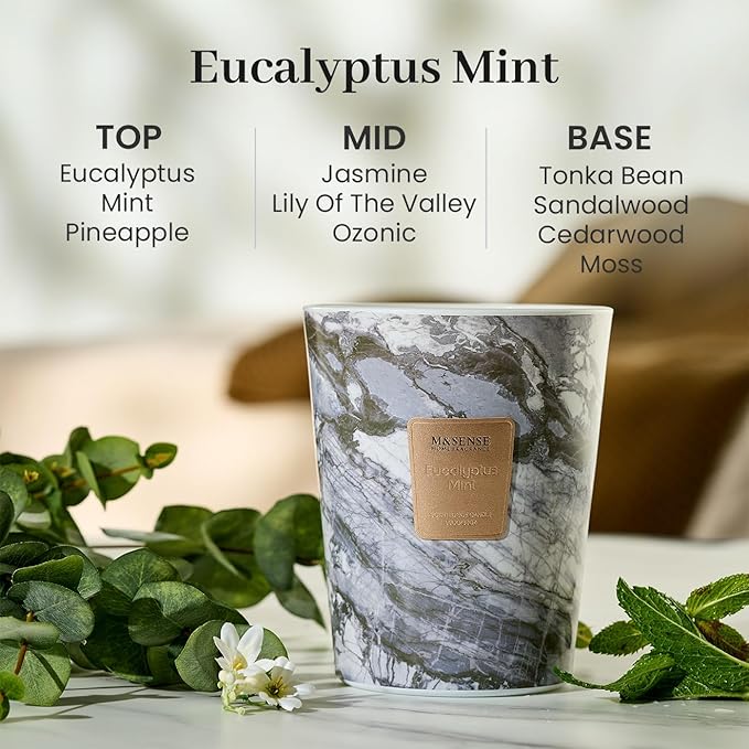 M&SENSE EucalyptusMint Scented Candles for Home, 3-Wick Highly Scented Jar Candles, Extra Large Candle 35 Oz 150 Hours Long Lasting Burning, Relaxing Aromatherapy Candle for Stress Relief, Meditation - Bloomnest