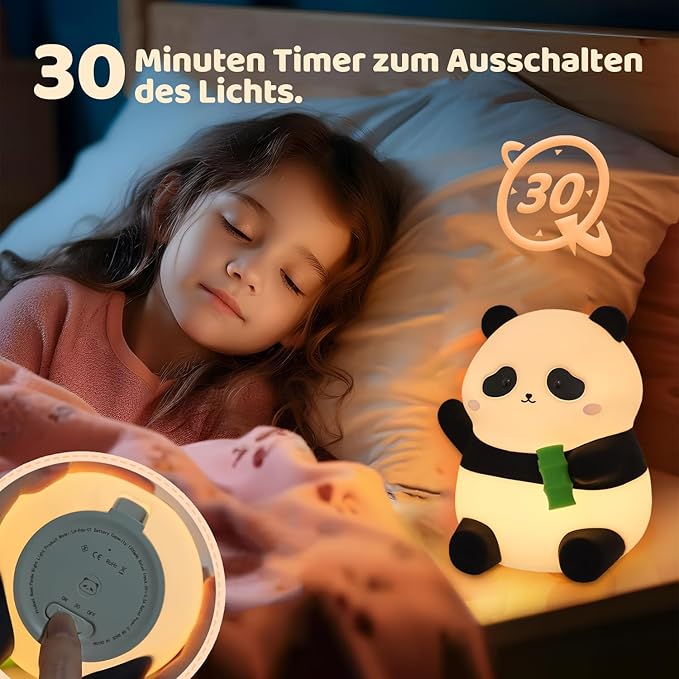 Cute Panda Silicone Night Light, LED Squishy Lamp with 12H/50H Long Battery Life, 2 Levels Brightness by Tap Control, Rechargeable Soft Light for, Kids Bedroom Decor & Gifts for Boys Girls - Bloomnest