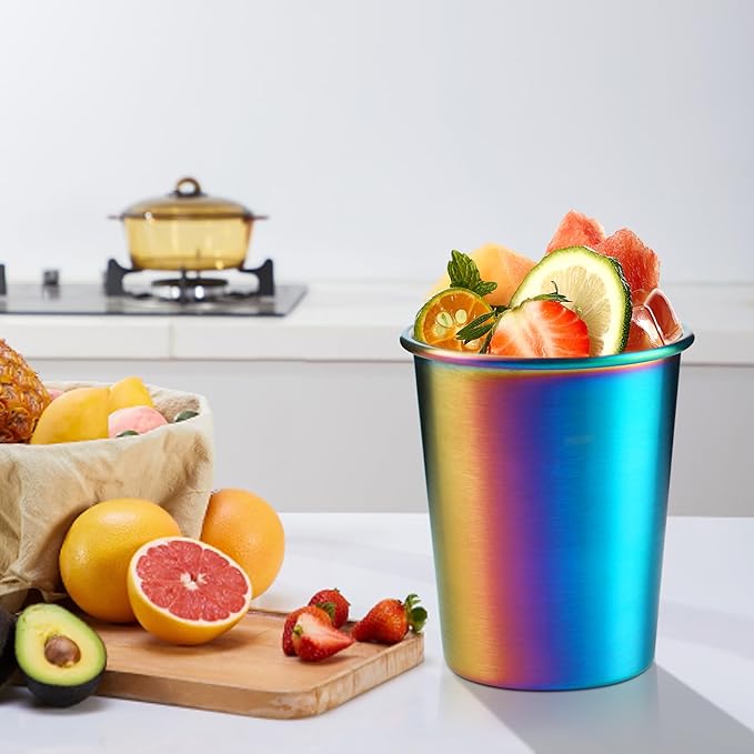 Stainless Steel Cups for Kids 7.8oz/230ml (4 Pack), Children's Rainbow Electroplating Cups, Camping Stainless Steel Cups, Stackable Metal Drinking Glasses, Toddler Stainless Steel Tumbler, BPA Free - Bloomnest