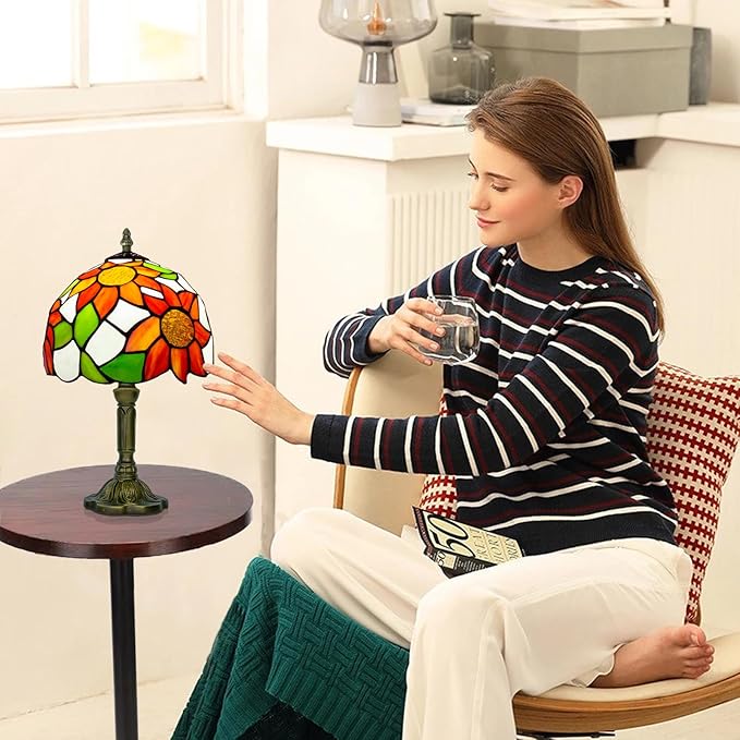 Sunflower Tiffany Lamp, 8 Inch Small Stained Glass Lamp for Bedside, Living Room - Bloomnest