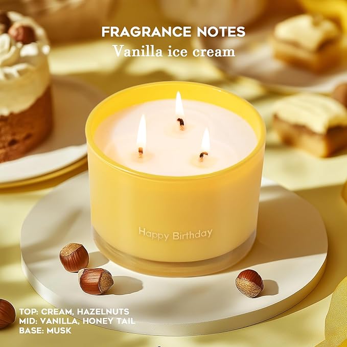 KONNI 3 Wick Vanilla Scented Candles, Home Soy Candles, 12.35oz Luxury Relaxing Aromatherapy Candle for Women Men, 50 Hours Long Lasting Clean Burning Jar Candle, Romantic Birthday Gift for Lover - Bloomnest