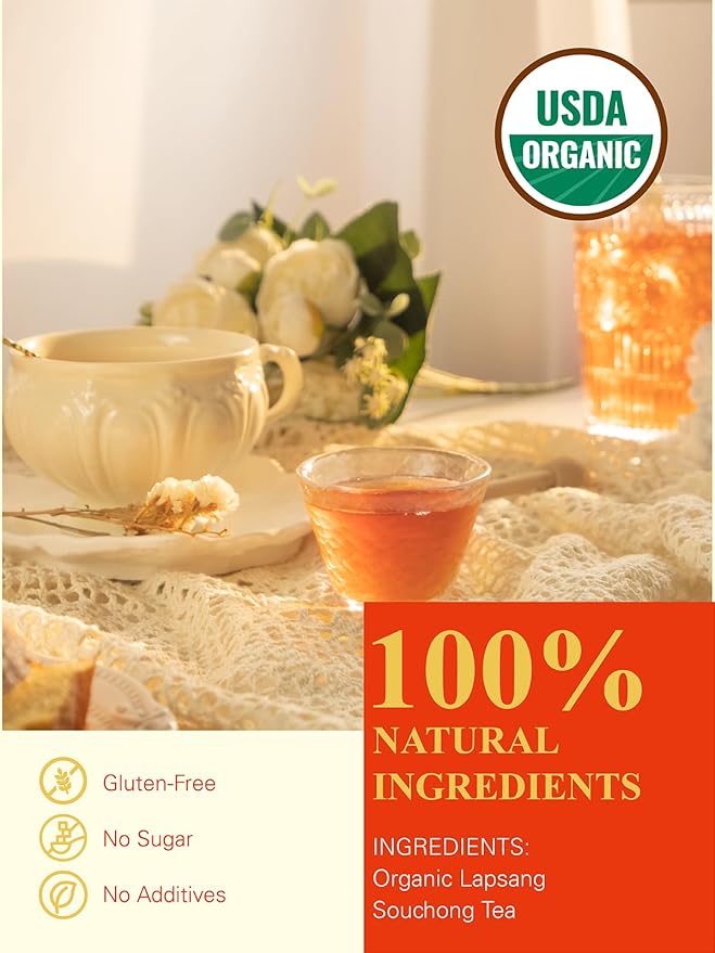 GLDNT Organic Lapsang Souchong Tea Bags, Organic Smoked Black Tea, Caffeinated, Full-Bodied Taste, Hot & Iced Tea, 100 Count - Bloomnest