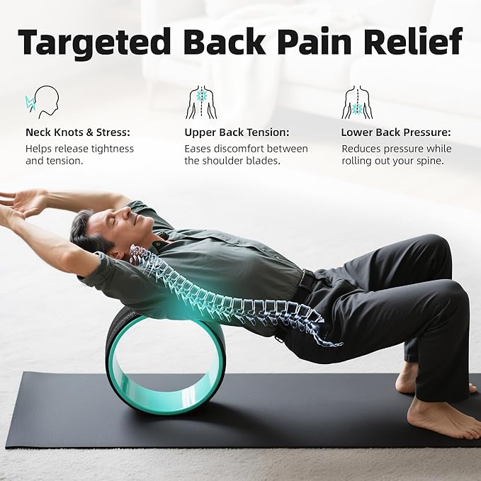 Back Roller Wheel Set of 4 with 2 Yoga Blocks – Foam Back Stretcher for Pain Relief, Spine Cradle Deep Tissue Massage Roller for Stretching & Physical Therapy - Bloomnest