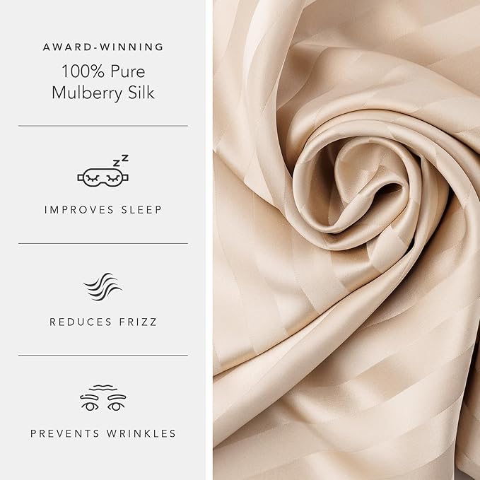 Fishers Finery 25mm 100% Pure Mulberry Silk Pillowcase Set (Taupe Stripe King 2 Pack) - Bloomnest