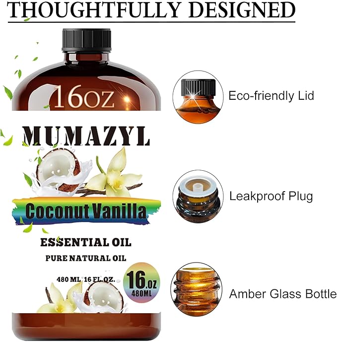 Coconut Vanilla Essential Oil, Coconut Vanilla Oil 16 Fl Oz 480ML for Diffuser Humidifier Yoga Cleaning DIY Candle Soap Making Essential Oils - Bloomnest