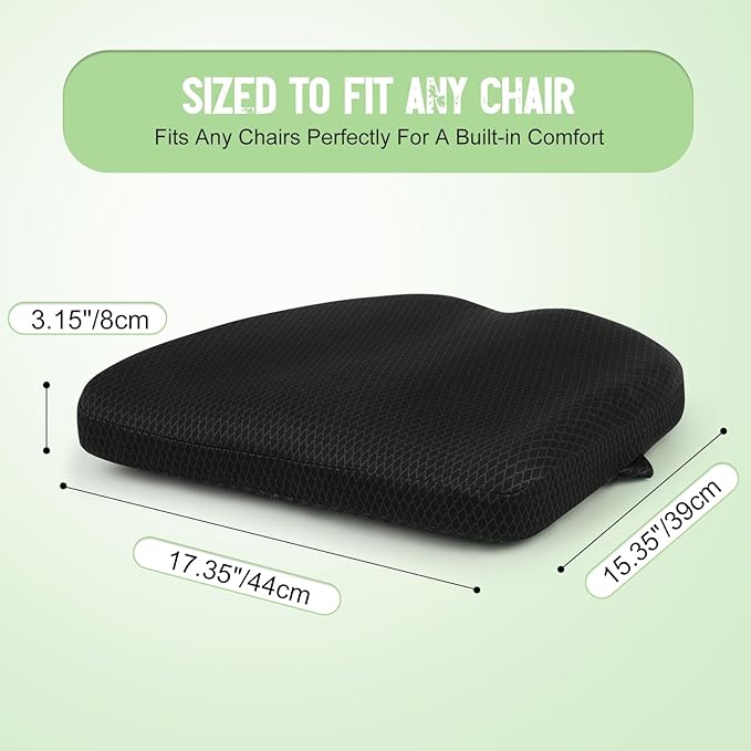 Air Fiber Office Chair Cushion - Ergonomic Seat Cushion for Orthopedic Coccyx, Relief Hip & Back Support - Doctor Recommended Cushion for Long Sitting Worker Driver & Handicapped (Black) - Bloomnest