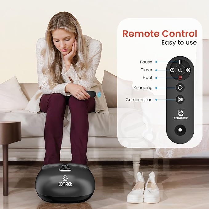 COMFIER Shiatsu Foot Massager with Heat, Kneading Rolling,Vibration, Compression,Remote Control,Foot Massage for Neuropathy,Plantar Fasciitis,Gift for Men Size 13“ - Bloomnest