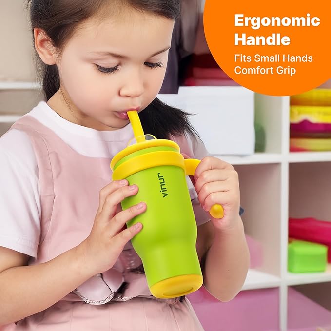 VINUR Insulated Tumbler with Handle 17 oz Stainless Steel Double Wall Vacuum Tumbler Travel Water Cup with Lid and Straw(Apple Green) - Bloomnest