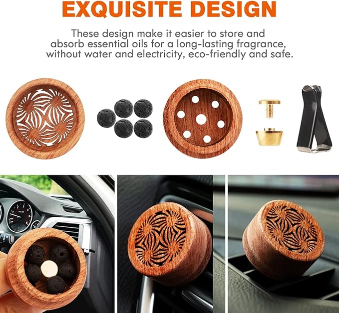 Essential Oil Car Diffuser, 2 PCS Car Aromatherapy Wood Diffuser with Vent Clip - Bloomnest