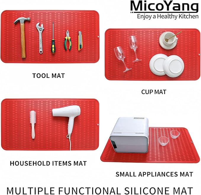 Silicone Dish Drying Mat for Multiple Usage,Easy clean,Eco-friendly,Heat-resistant Silicone Mat for Kitchen Counter or Sink,Refrigerator or Drawer Liner Red 4XL 32 inches x 18 inches - Bloomnest