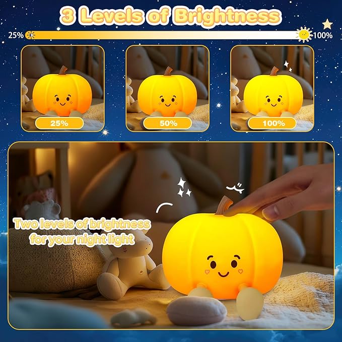 Night Light for Kids, Rechargeable Dimmable Silicone LED Nightlight, Baby Nursery Night Lamp, Touch Squishy Lamp, Halloween Gifts for Girls, Boys, Toddler Room Decor, Pumpkin - Bloomnest
