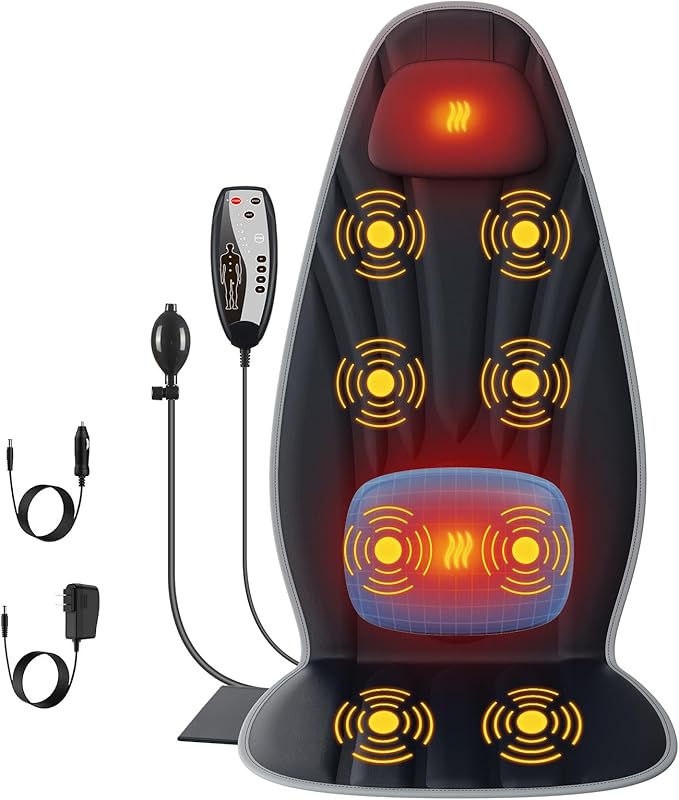 SLOTHMORE Back Massager with Heat, Seat Massager for Full Back with 8 Vibrating Motors and 2 Heat Levels, Chair Massager for Office/Home - Bloomnest