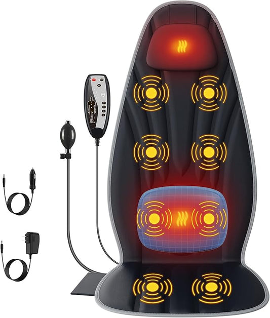 SLOTHMORE Back Massager with Heat, Seat Massager for Full Back with 8 Vibrating Motors and 2 Heat Levels, Chair Massager for Office/Home - Bloomnest