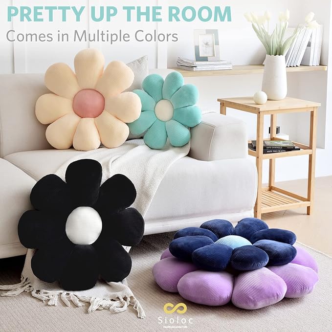 Sioloc Flower Shaped Throw Pillow - Butt Cushion & Floor Pillow, Seating Cushion, Cute Room Decor & Plush Pillow for Bedroom Sofa Chair (Turquoise, 23.6'') - 1 Count