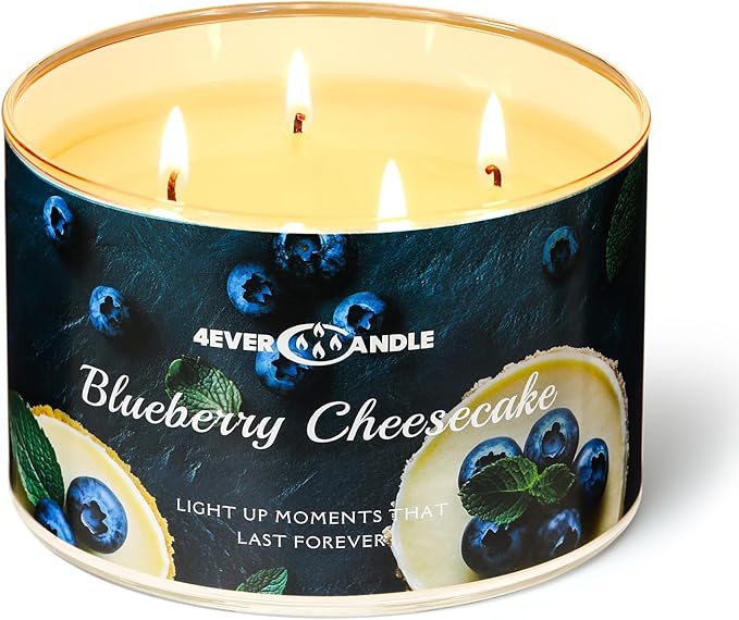 Soy Wax Blend Candle for Home, 4-Wick Candles in Blueberry Cheesecake Scented, Aromatherapy Candles Gift for Parties, Relaxing, Over 50 Hours of Burn Time, 18oz - Bloomnest