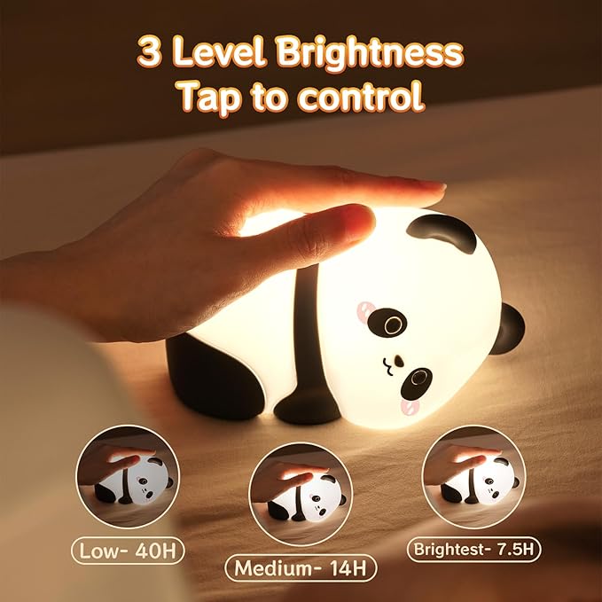Lying Panda Night Light, Cute Baby Light 3 Level Dimmable, Nursery Nightlight for Snoothing, Sleeping Companion, Auto-Off 30Min Timer, Rechargeable Battry Cordless, - Bloomnest