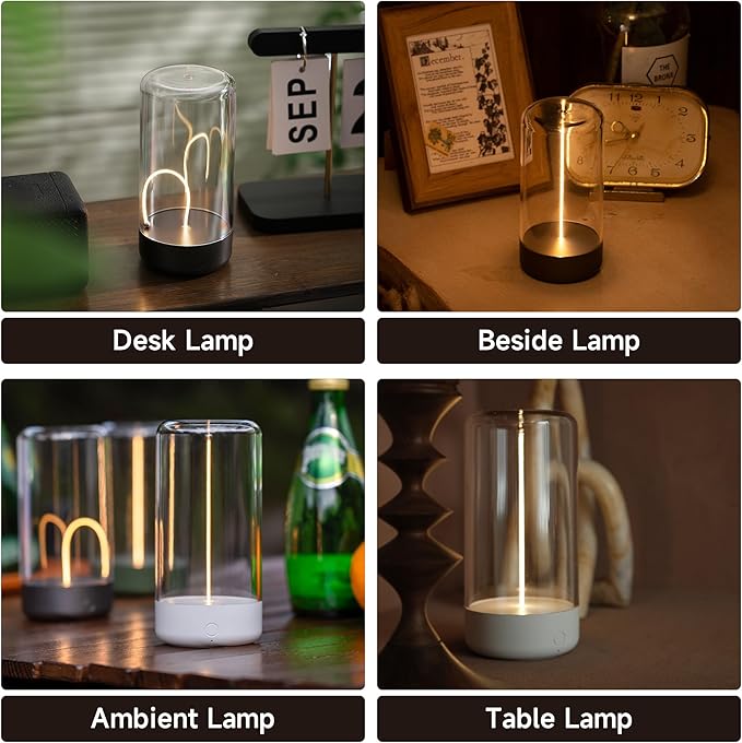 AUGE LIGHT Mini Minimalist Table Lamp Cordless Desk Lamp Rechargeable Modern Night Lights Portable Nightstand Lamps Unique Ambient Light Mood Lighting for Bedroom,Beside 2 Packs Desk Decor(Gray+White) - Bloomnest