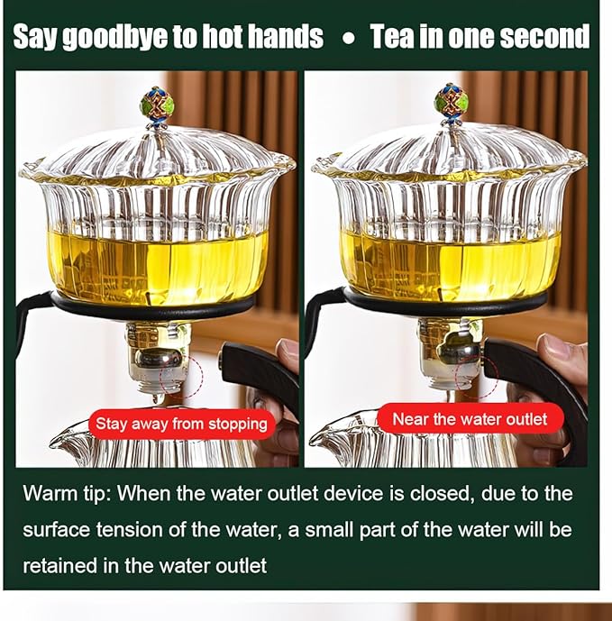 Lazy Kungfu Magnetic Tea Pot, Semi Automatic Glass Teapot, Lazy Kungfu Drip Teapot, Magnetic Attraction Water Rotating Cover Bowl Suitable for Home/Office Reception Tea Set - Bloomnest
