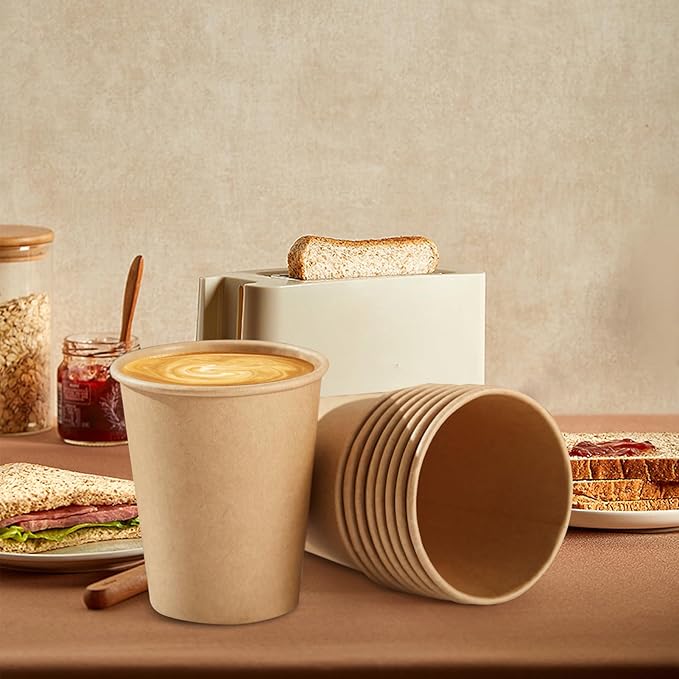 SIUQ 400 Pack 8 oz Kraft Paper Cups, Unbleached Disposable Paper Coffee Cups, Thickened Hot/Cold Beverage Drinking Cup for Party, Home, Cafes, Bistros, Businesses (Brown) - Bloomnest