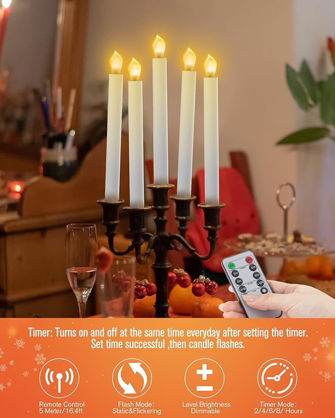 RONXS Window Candles, LED Candles with Timer Christmas Decorations Battery Operated Flameless Candle Flickering Candle with 2 Remote Control, Gold Candle Holders (12 Pcs Gold) - Bloomnest